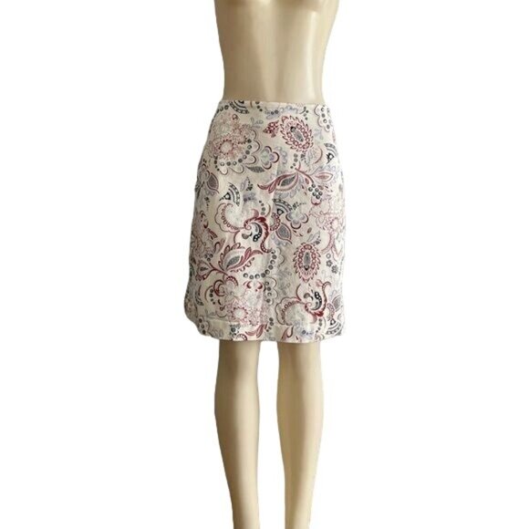 Ann Taylor Factory skirt size 12 floral red white blue MIDI. - Picture 3 of 6
